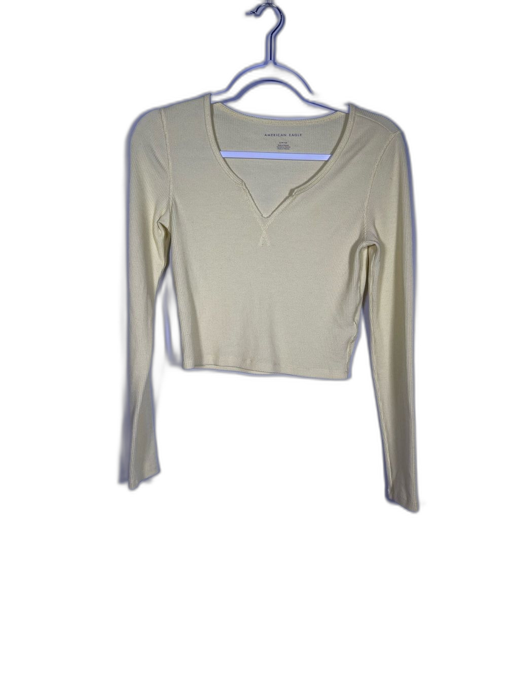 AMERICAN EAGLE WOMENS YELLOW WAFFLE SEMI CROPPED TOP BLOUSE SMALL